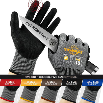 TitanFlex A5 Cut Resistant Gloves, Extreme Protection, Sandy Nitrile Grip