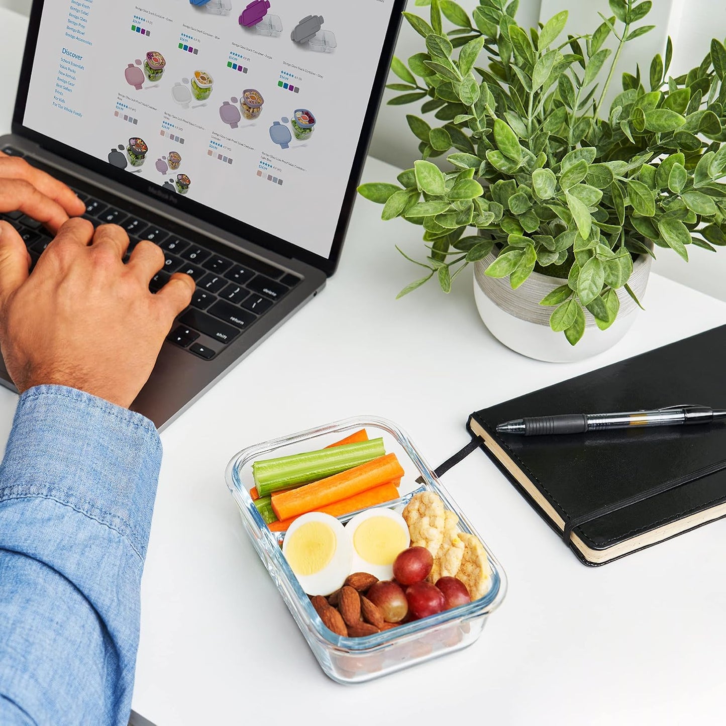 Bentgo® Glass Snack - Leak-Proof Bento-Style Snack Container with Airtight Lid and Divided 2-Compartment Design - 1.75 Cup Capacity for Meal Prepping, and Portion-Controlled Snacking (Gray)