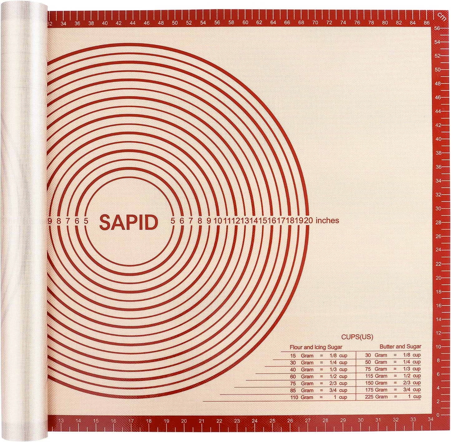 Sapid Extra Thick Silicone Pastry Mat Non-slip with Measurements for Non-stick Silicone Baking Mat Extra Large, Dough Rolling, Pie Crust, Kneading Mats, Countertop, Placement Mats (24" x 36", Gray)