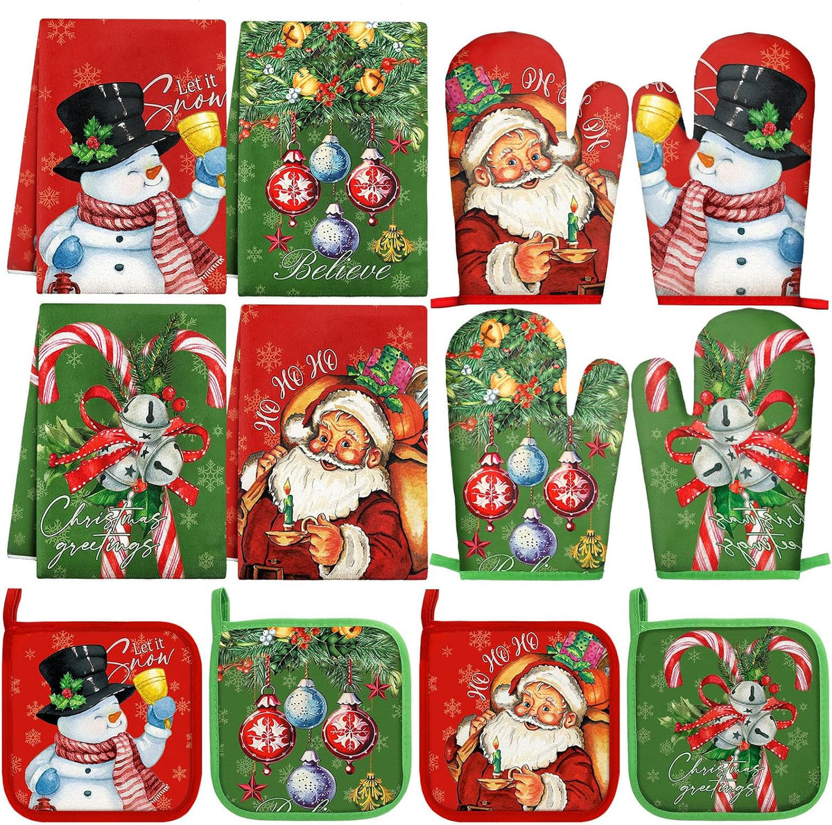SiliFine 12 Pcs Fall Pumpkin Kitchen Towels Oven Mitts Pot Holders Set