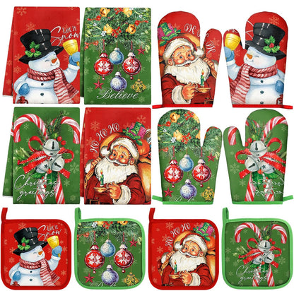 SiliFine 12 Pcs Fall Pumpkin Kitchen Towels Oven Mitts Pot Holders Set