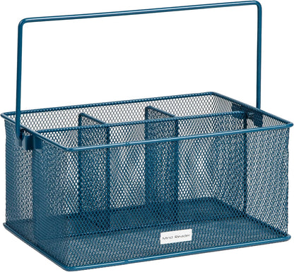 Mind Reader Multi-purpose Storage Caddy with Handle, Desktop Organizer, Cutlery Holder, 4 Compartments, Metal Mesh, Black
