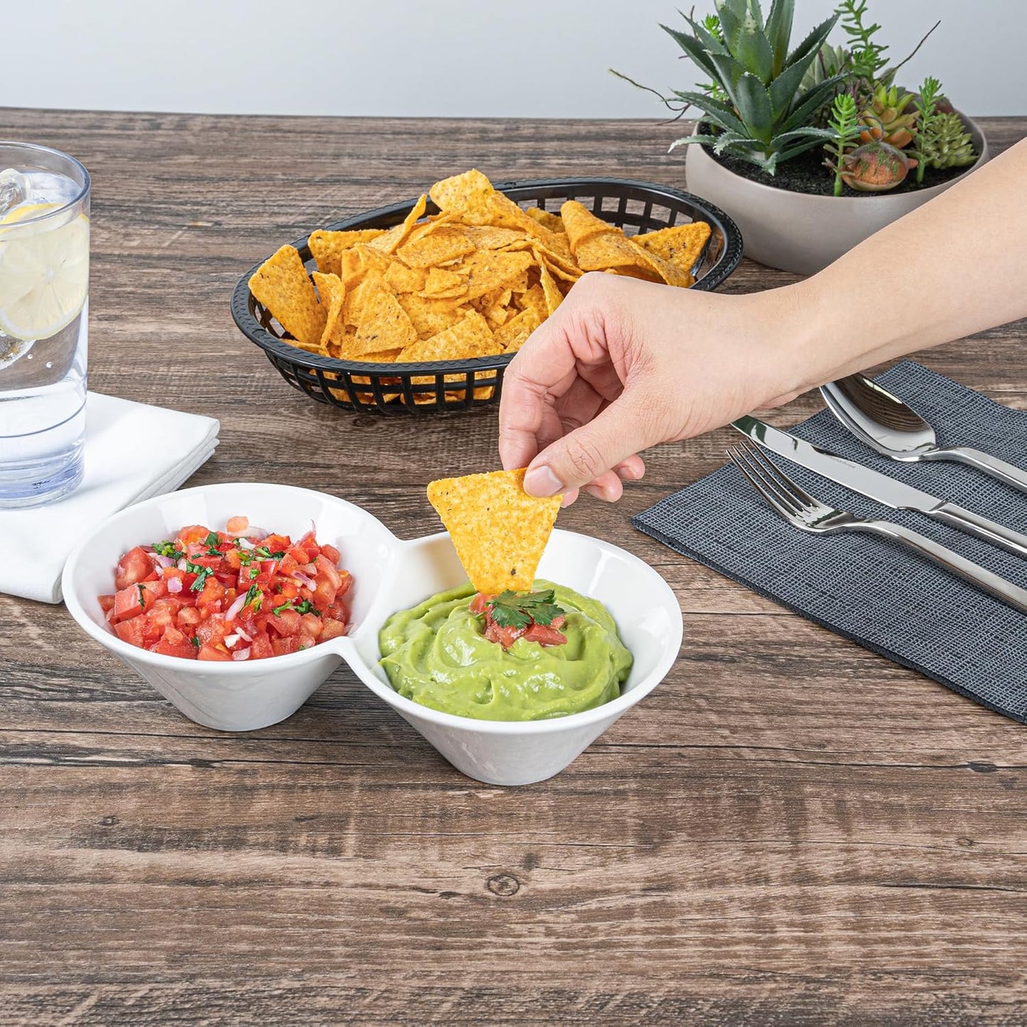 Restaurantware-9.1 x 4.9 x 2.3 Inch Double Dip Bowls, 1 Microwavable Condiment Server - 2 Compartments, Microwavable, White Porcelain Dip Tray, Dishwashable, For Snacks, Condiments, Or Toppings