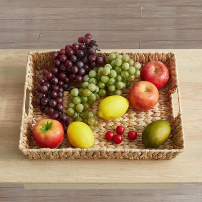 CROS Water Hyacinth Wicker Serving Tray with Handles, Rectangular Coffee Table Tray and Decorative Storage Basket for Home, Kitchen, Living Room, 16.93" x 13" x 3.15"