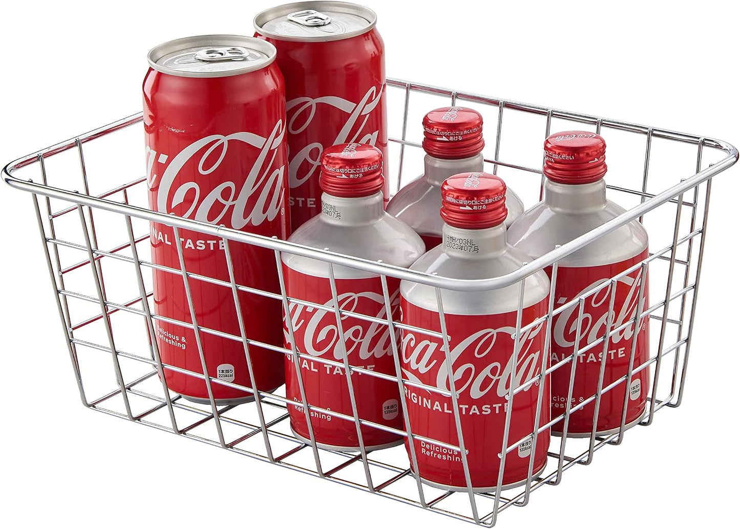 JUNCHU CHERRY Wire Kitchen Storage Basket 4 Packs,Perfect Pantry Organization Accessories Baskets,Laundry Basket,Countertop Organization,Suitable for Kitchen,Bathroom,Bedroom,Tabletop,Stackable,Chrome