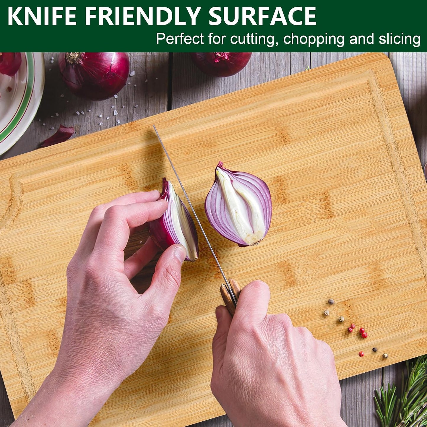 3PCS Bamboo Cutting Board Set - Durable Wooden Cutting Boards with Deep Juice Grooves & Built-in Handles & Hanging Holes, Ideal for Chopping Meat, Vegetables, Dishwasher Safe