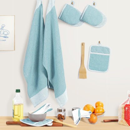 Casa Platino Potholders for Kitchens, 8-Piece – 500°F Heat Resistant Oven Mitts and Pot Holders, Mini Oven Mitt with Silicone Grip, 2 Kitchen Towels & 2 Dish Cloths – Durable & Non-Slip – Canyon Rose