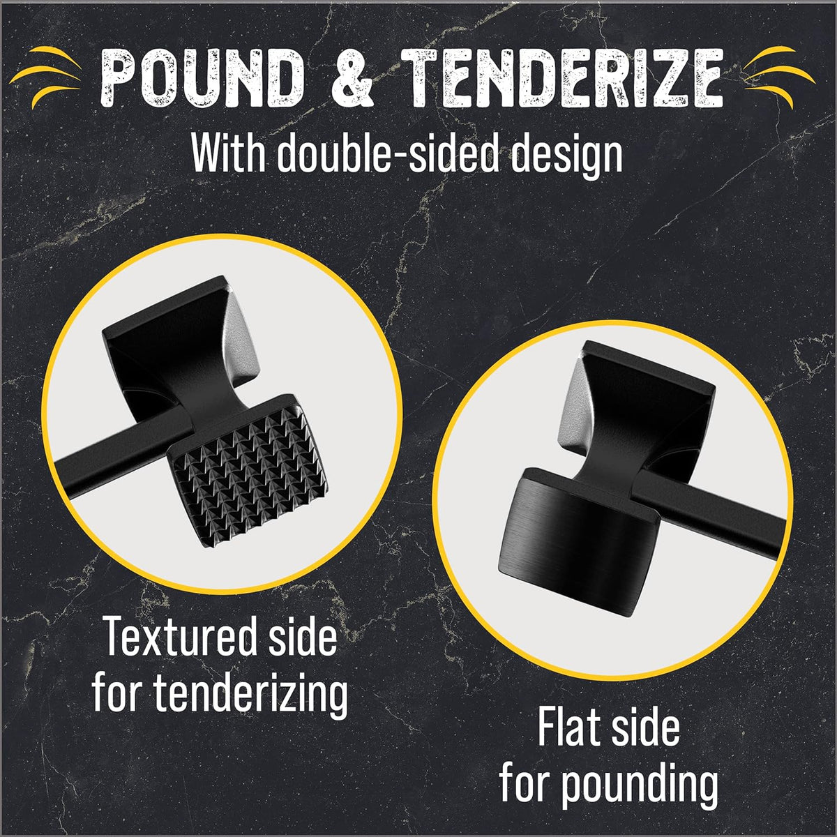 Checkered Chef Meat Tenderizer Mallet - Double-Sided Hammer, Non-Slip Grip