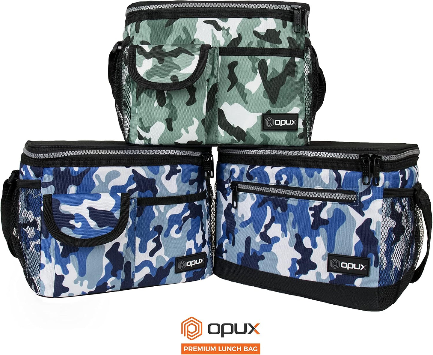opux Insulated Lunch Bag for Men Women, Leakproof Black Lunch Box for Work, Portable Soft Lunch Cooler Bag with Shoulder Strap, Adult Lunchbox Lunch Pail for Kid Boy Girl School, 14 Can/8L