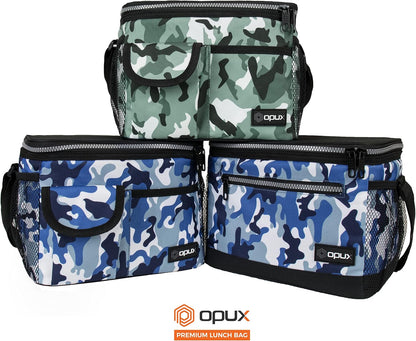 opux Insulated Lunch Bag for Men Women, Leakproof Black Lunch Box for Work, Portable Soft Lunch Cooler Bag with Shoulder Strap, Adult Lunchbox Lunch Pail for Kid Boy Girl School, 14 Can/8L