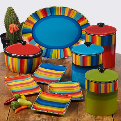 Sierra 13.5" Chip & Dip Platter – Great for Parties, Game Day, and Appetizers – Colorful Multicolor Ceramic Snack Server