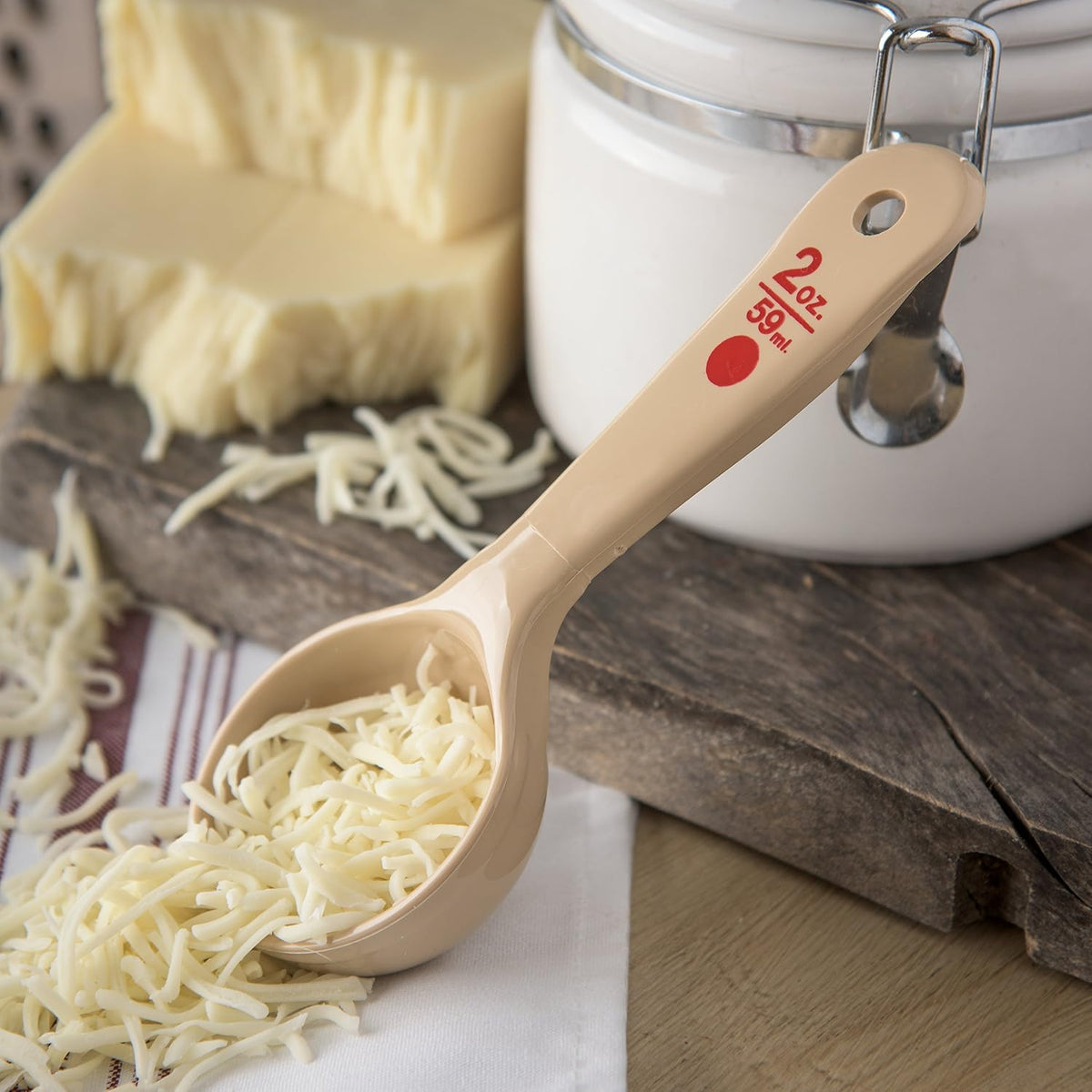 Carlisle FoodService Products Measure Miser Solid Spoon Measuring Spoon with Short Handle for Kitchens, Plastic, 4 Ounces, Beige