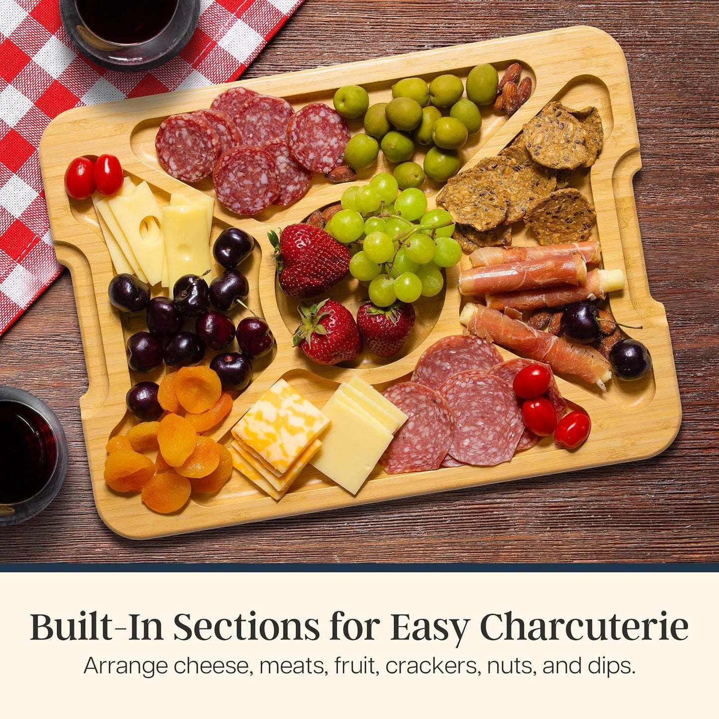 Totally Bamboo Flip, Serve & Store Charcuterie Board with Lid, Reversible Bamboo Cutting Board and Portable Cheese Tray with Compartments, Locking Travel Cover, 15.5 x 11.5 Inches