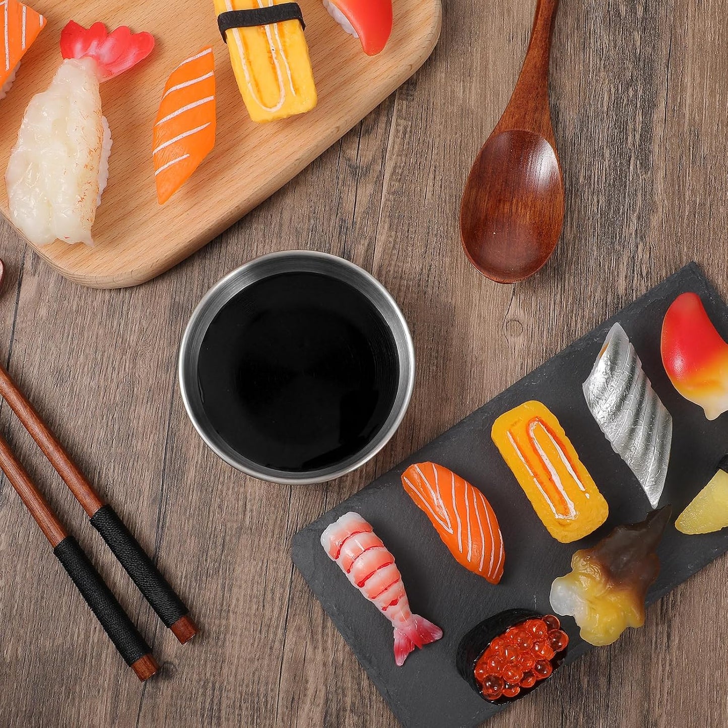 16 Pack Small Stainless Steel Bowl Sauce Dishes 3.5 inch Round Seasoning Dishes Small Sushi Dipping Bowls for Prep Appetizer Plates Set for Kitchen, Reusable and Dishwasher Safe