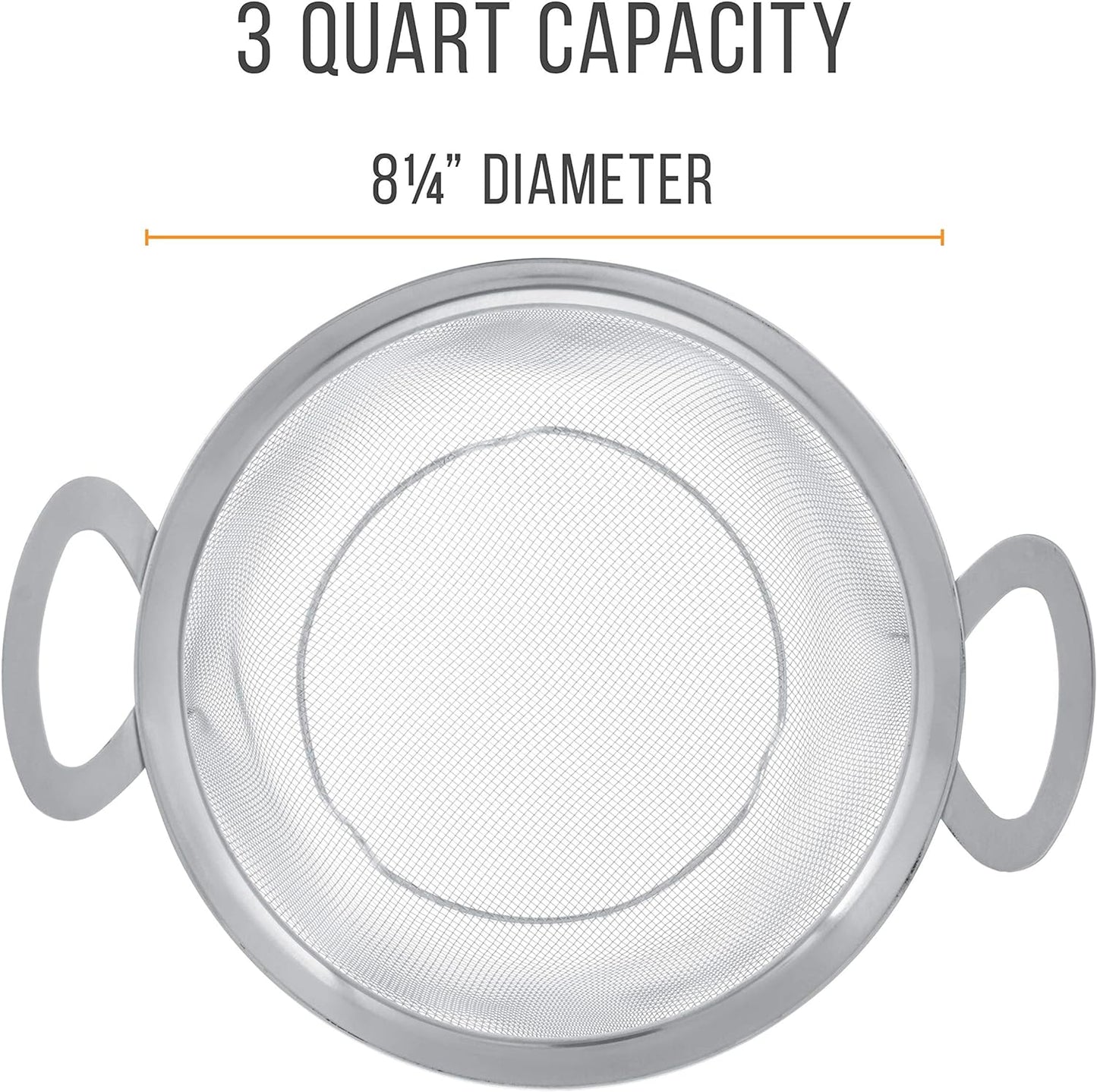 U.S. Kitchen Supply Stainless Steel Colander Strainer Basket - 3-Quart Colander with Resting Feet & Handles - Wide Rim Sieve, Stainless Steel Strainers and Colanders for Kitchen
