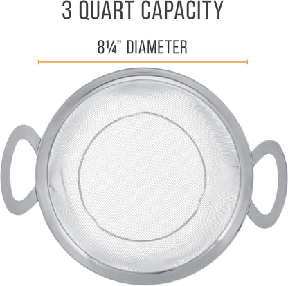 U.S. Kitchen Supply Stainless Steel Colander Strainer Basket - 3-Quart Colander with Resting Feet & Handles - Wide Rim Sieve, Stainless Steel Strainers and Colanders for Kitchen