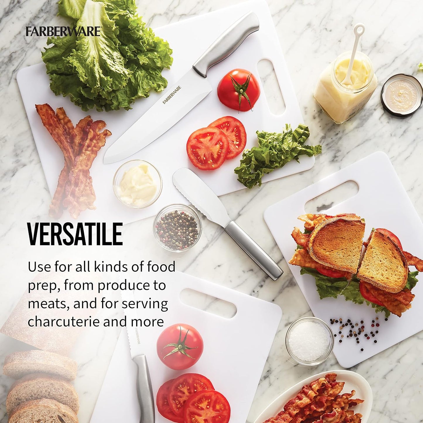 Farberware Cutting Boards for Kitchen, 3-Piece Poly Board Set, Reversible Plastic Cutting Boards, Dishwasher Safe, Odor and Stain Resistant, Gentle on Knives, 8.5x11, 9x13, 11x16 Inch