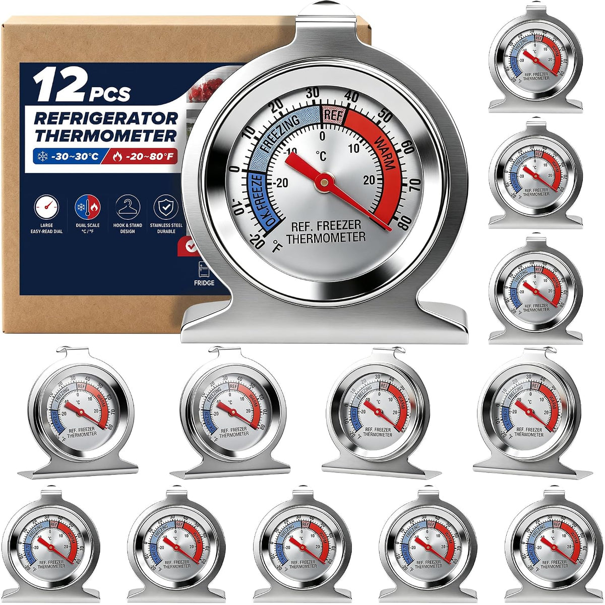 12 Pack Refrigerator Thermometer -30/30°C -20/80°F for Fridge Freezer