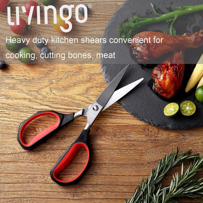 LIVINGO Heavy Duty Kitchen Shears - Titanium Coated Hot Forged Sharp Multipurpose Stainless Steel Utility Shears for Household Culinary Food Cutting Chicken Meat Cooking, Dishwasher Safe, 9.5 Inch