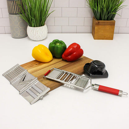 Berghoff 6Pc Stainless Steel Mandoline Pro,Multi Slicers,Silver & Red