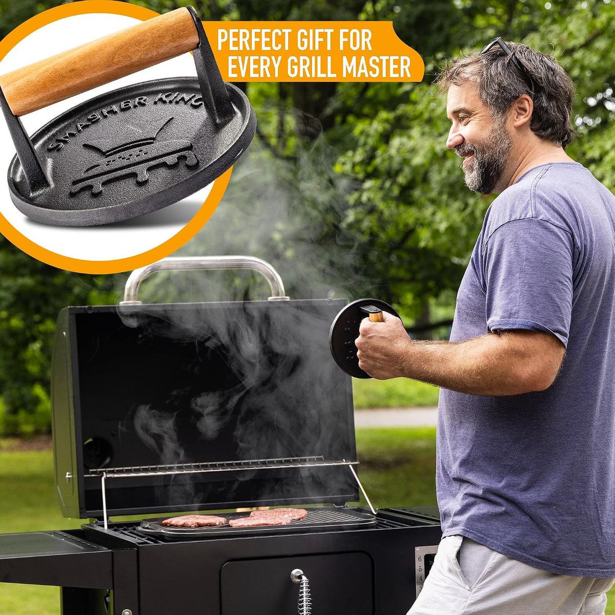 Premium Cast Iron Smash Burger Press incl. 25 Patty Paper