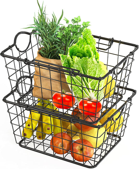 Simple Houseware 2 Pack Stackable Single Wire Basket, (11.5 x 15 x 7.5 in)