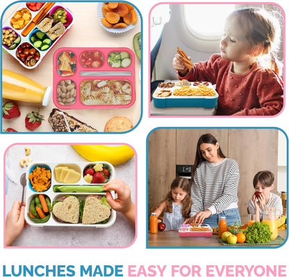 Glitter Lunch Box for Girls, Bento Boxes for School, Pre-School, Toddler Daycare, Travel. Kids Snack Containers, 6 Divided Leak Proof Compartments, BPA Free, Cute 2 Pack Set, Utensils, Pink & Purple