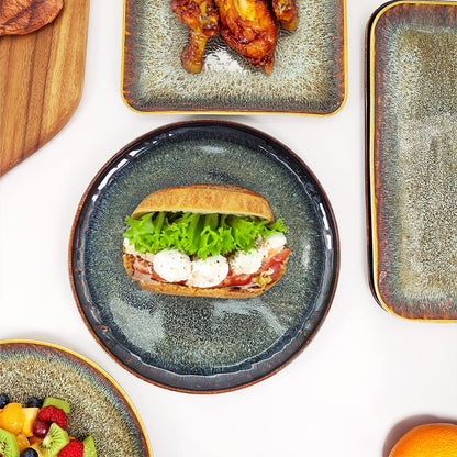 Porcelain Plate Set Large Serving Tray Set of 4, Reusable Serving Platters for Party Food, Cookie, Appetizer, Charcuterie, Snack, Dessert Display,Stackable Kitchen Dish 14.4 INCH
