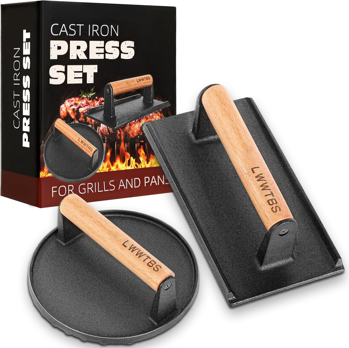 Burger Press Heavy-Duty Cast Iron Smash Meat Steak Weight Grill Griddle