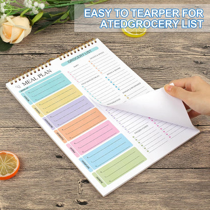 Joyberg Weekly Meal Planner Notebook 8.5x11”, 50 Sheets Weekly Meal Planner Magnetic, Double Helix Meal Planner and Grocery List, Wall-Mountable Menu Planner for Fridge Notepad for Daily & Plan