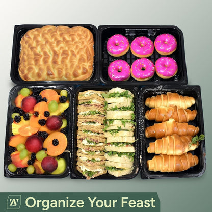 Zuvo Catering Trays with Lids 5 Pack - 13 Inch Reusable Serving Platters for Sandwiches, Cookies & Party Food - Stackable Plastic Food Trays with Clear Dome Lids for Buffets, Events & Catering