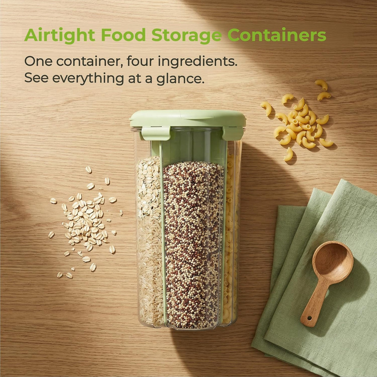 4 Compartment Airtight Cereal Storage Containers Set with Lids 2.9 Qt | Food Storage Jar, Pantry Organization, Pasta Cereal Dry Food, Stackable Pantry Storage Container, Nordic Style Storage