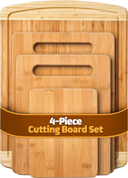 Bamboo Cutting Board Set of 3, Reversible Wood Cutting Boards for Kitchen