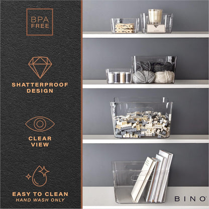 BINO | Plastic Storage Bins, Large - 2 Pack, Clear | THE SOHO COLLECTION | Pantry Organizers and Storage Containers | Fridge Organizer Bins | Kitchen Cabinet Organizer | Medicine Cabinet Bin
