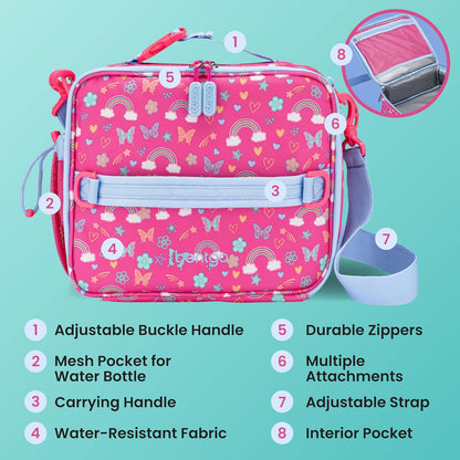 Bentgo Kids Lunch Bag - Durable, Double-Insulated Lunch Bag for Kids 3+; Holds Lunch Box, Water Bottle, & Snacks; Easy-Clean Water-Resistant Fabric & Multiple Zippered Pockets (Mermaid)