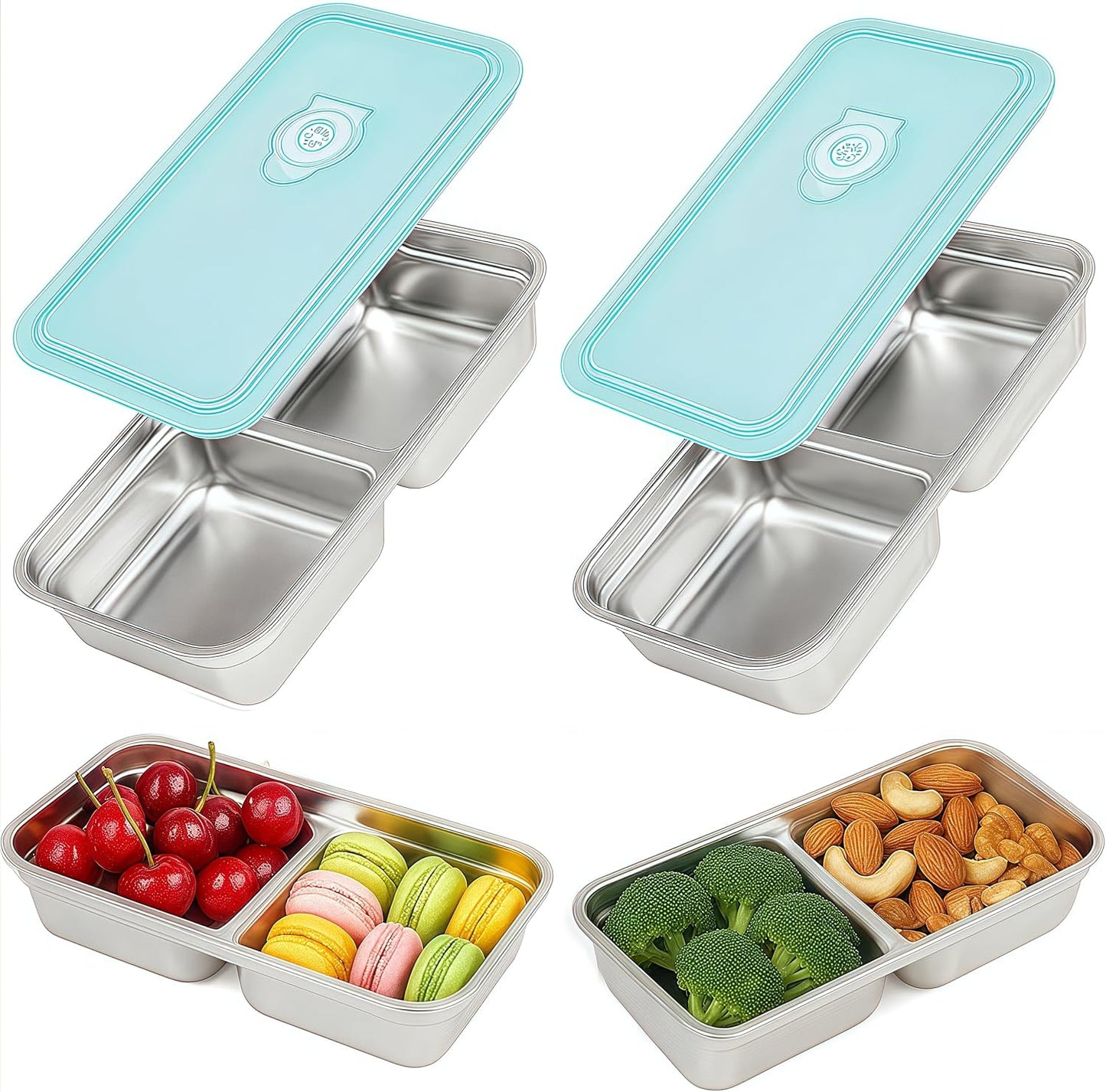 Stainless Steel Snack Containers, 6-Pack Reusable Grab and Go Containers with Lids, Dual Compartment Bento Box for Travel, Camping & Lunch Prep