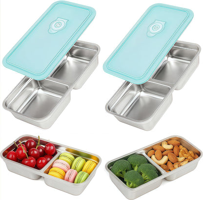 Stainless Steel Snack Containers, 6-Pack Reusable Grab and Go Containers with Lids, Dual Compartment Bento Box for Travel, Camping & Lunch Prep
