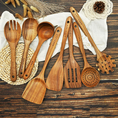 Wooden Spoons for Cooking, Natural Teak Wooden Kitchen Utensils Set Wooden Utensils for Cooking Wooden Cooking Utensils Wooden Spatulas for Cooking (10)