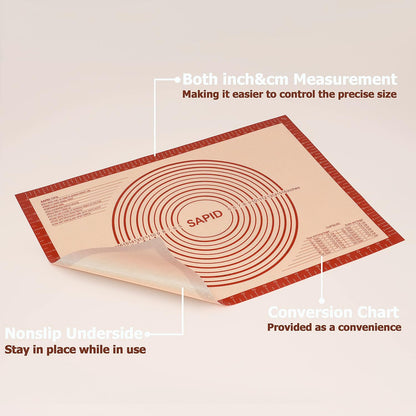 Sapid Extra Thick Silicone Pastry Mat Non-slip with Measurements for Non-stick Silicone Baking Mat Extra Large, Dough Rolling, Pie Crust, Kneading Mats, Countertop, Placement Mats (24" x 36", Gray)