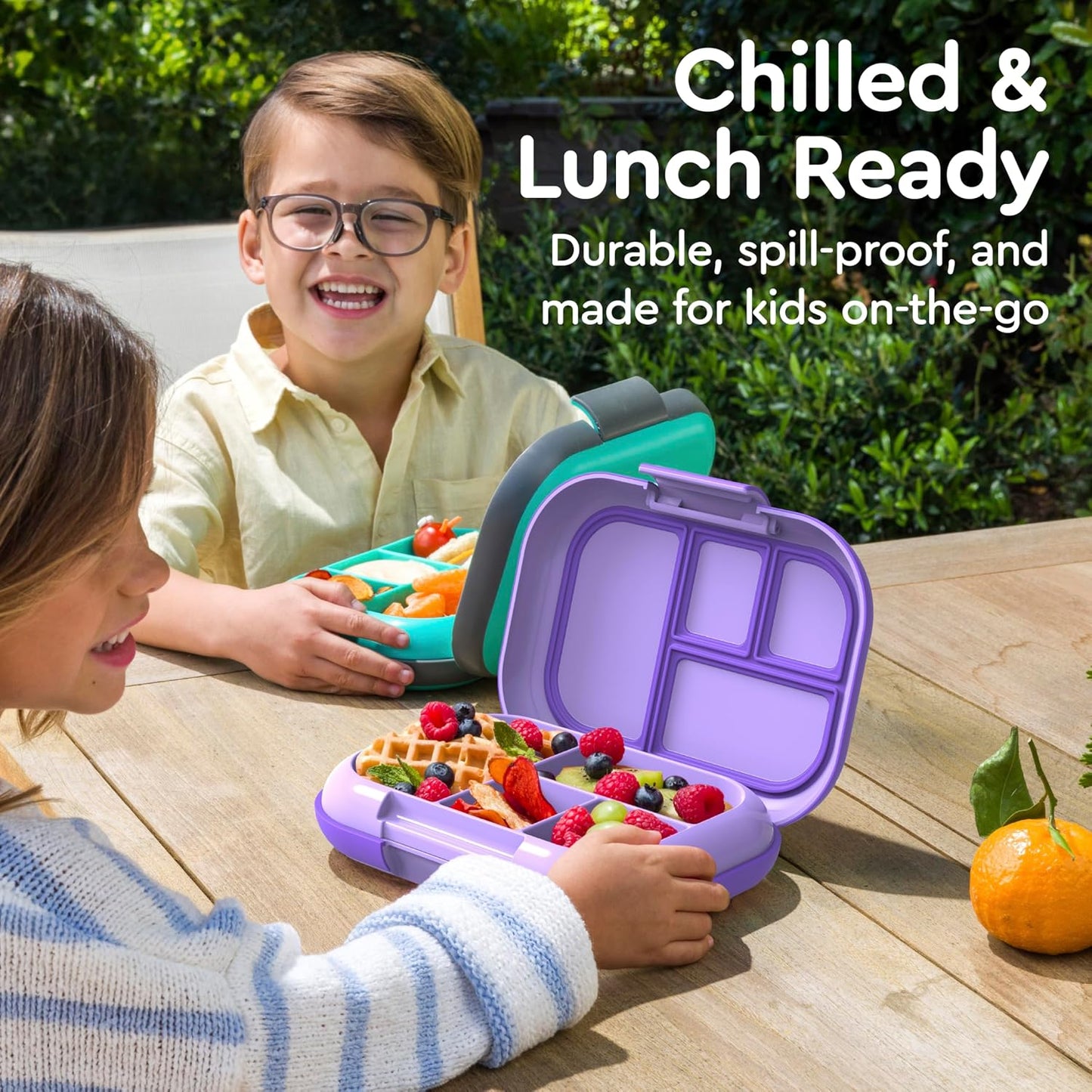 Bentgo Chill Kids Leak-Proof Lunch Box - 4-Compartment Bento Box with Built-In Ice Pack, 3.3 Cup Capacity, PFAS & BPA-Free, Microwave & Dishwasher Safe, Ideal Size for Ages 3 to 7 (Truly Teal)