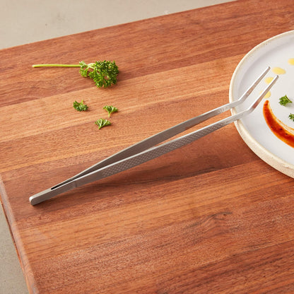 Mercer Culinary 18-8 Stainless Steel Chef Plating Tongs, Offset Tip, 6-1/2 Inch