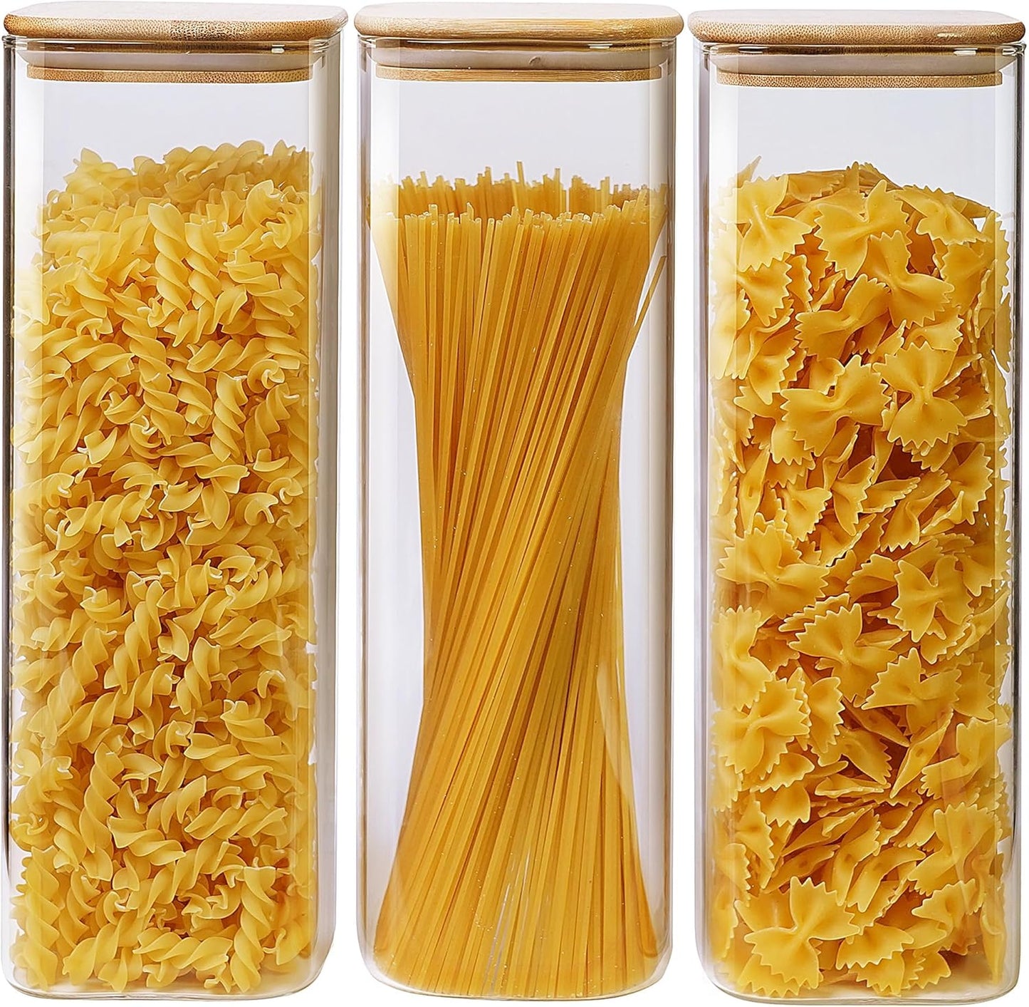 Extra Large Square Glass Flour & Sugar Storage Containers with Airtight Lids, 168oz 2 Pack Glass Jars with Bamboo Lids, Air tight Pantry Food Storage Containers for Cereal, Pasta, Rice Organizers