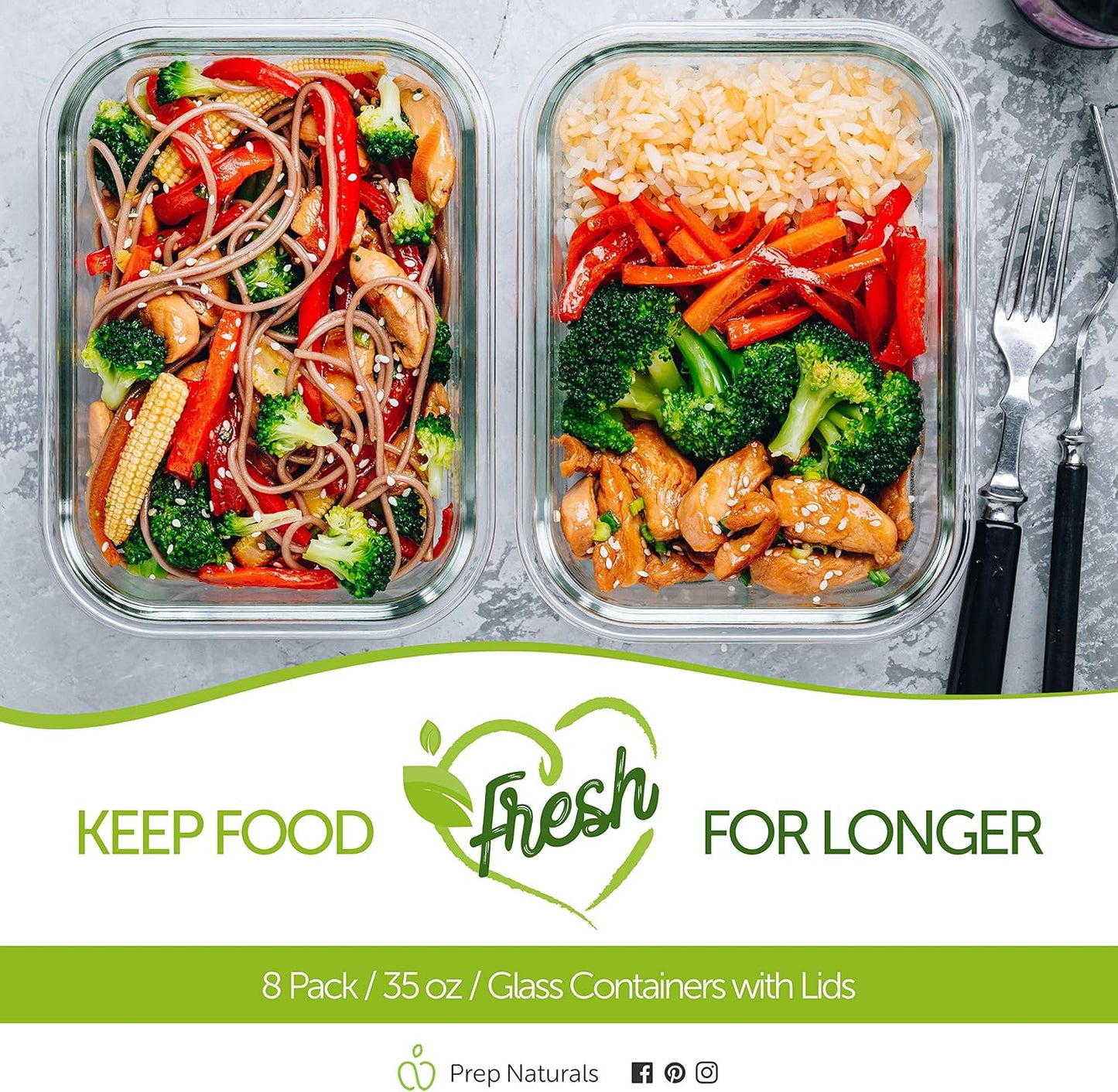 PrepNaturals 5 Pack 30 Oz Glass Meal Prep Containers - Dishwasher Microwave Freezer Oven Safe - Glass Storage Containers with Lids (Multi-Compartment)