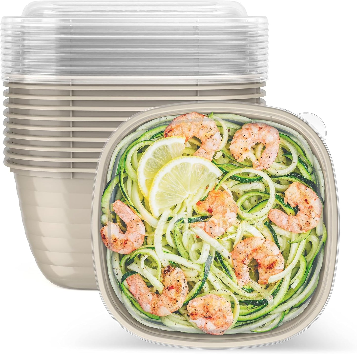Bentgo Prep - 1-Compartment Bowls with Custom-Fit Lids - Reusable, Microwave Safe, Durable, PFAS & BPA-Free, Freezer & Dishwasher Safe Meal Prep Food Storage - 10 Bowls & 10 Lids (White Stone Tan)