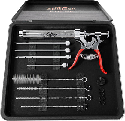 SpitJack PULSE Meat Injector Gun, BBQ Meat Marinade Injector Kit for Brisket, Pork Shoulder, and Chicken, 50ml with 4 Stainless Steel Needles, Case and Guide