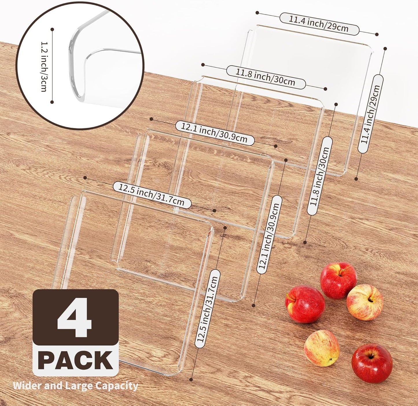 4 Pcs Premium Acrylic Serving Trays for Party, 12 x 12 Heavy Duty Clear Serving Platters and Trays for Food Cupcake Dessert Cookie Bakery Snack Charolas para Postres for Buffet Table, Square Stackable