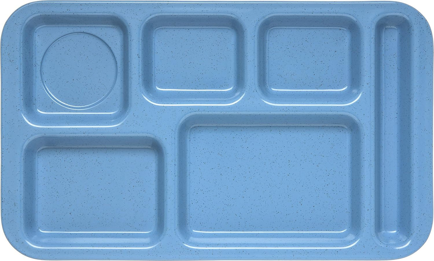Carlisle FoodService Products Melamine Lunch Tray with 4 Compartments, Right Handed Cafeteria Tray with Divided Compartments for Food, 10" x 9.75", Dark Blue