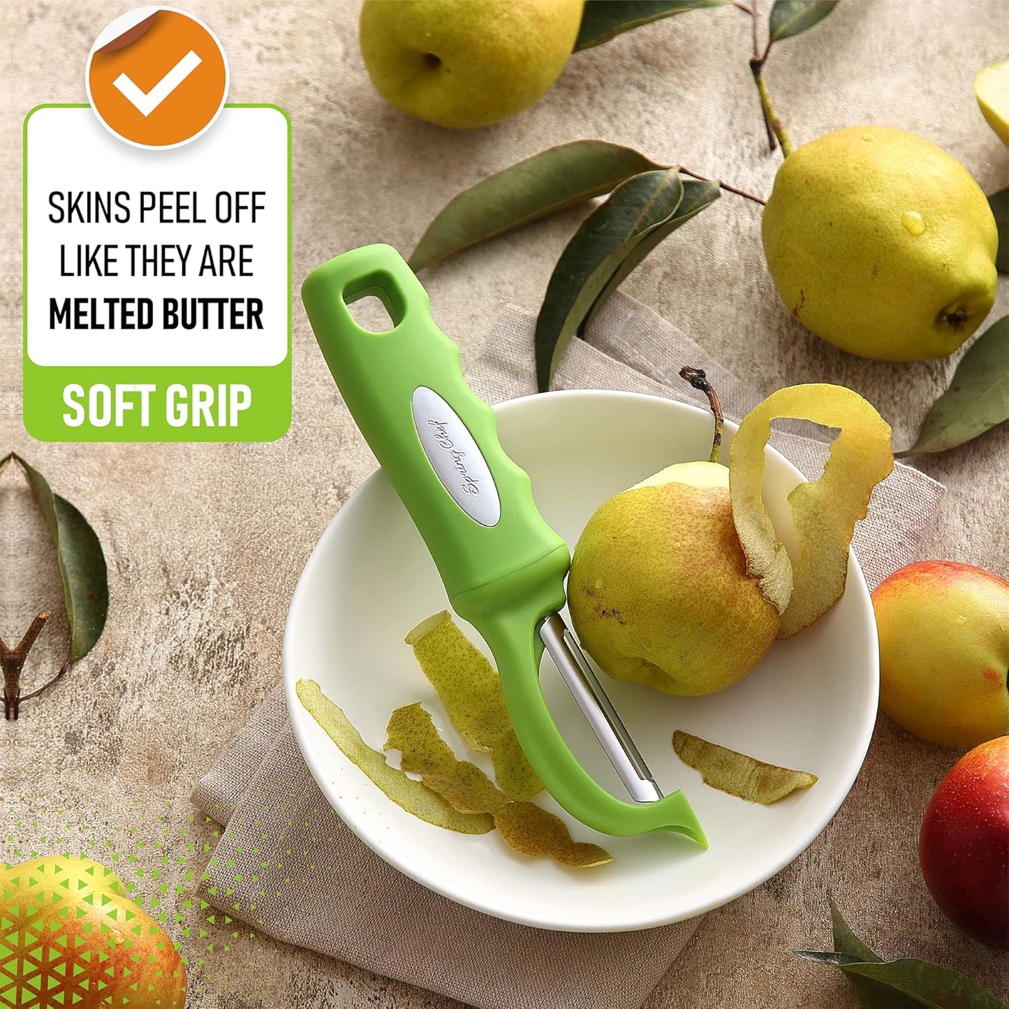 Spring Chef Premium Swivel Vegetable Peeler, Soft Grip Handle and Ultra Sharp Stainless Steel Blades - Perfect Kitchen Peeler For Veggie, Fruit, Potato, Carrot, Apple - Mango