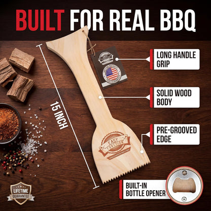 Wood Grill Scraper - Wooden BBQ Grill Brush Cleaner Alternative - Enjoy Safe & Bristle Free Barbecue