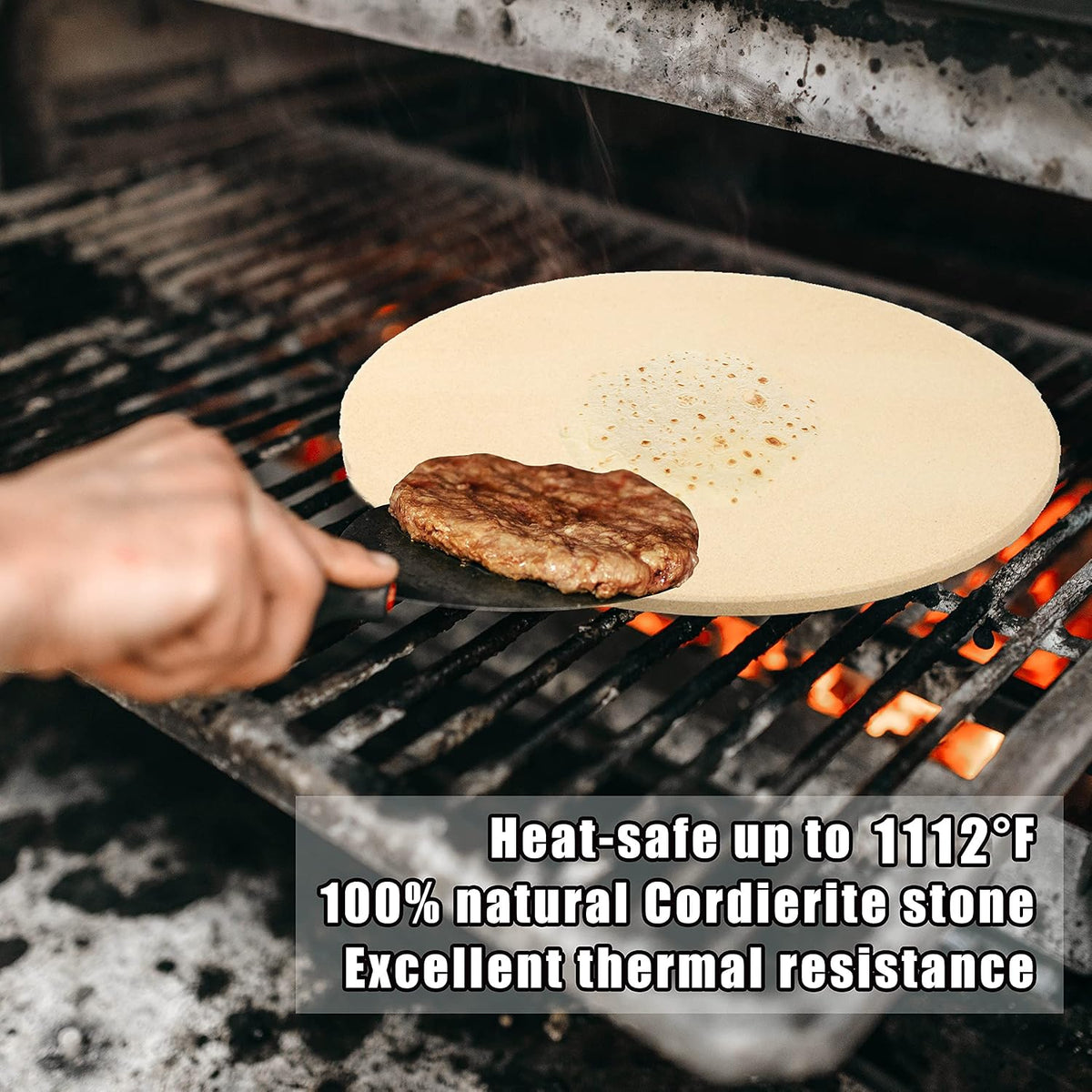 13 Inch Round Pizza Stones for Grill and Oven, Cordierite Baking Stones Set with Serving Rack & Cutter, Durable and Safe Cooking Stone Pan for Bread, Natural Pizza Stone for Family